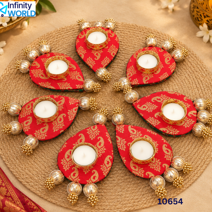 Reversible Brocade Candle Holder With Candle (Set Of 7) - (10654)