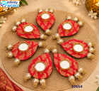 Reversible Brocade Candle Holder With Candle (Set Of 7) - (10654)