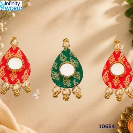 Reversible Brocade Candle Holder With Candle (Set Of 7) - (10654)