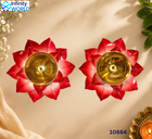 Brass Red Lotus Diya - (10664)