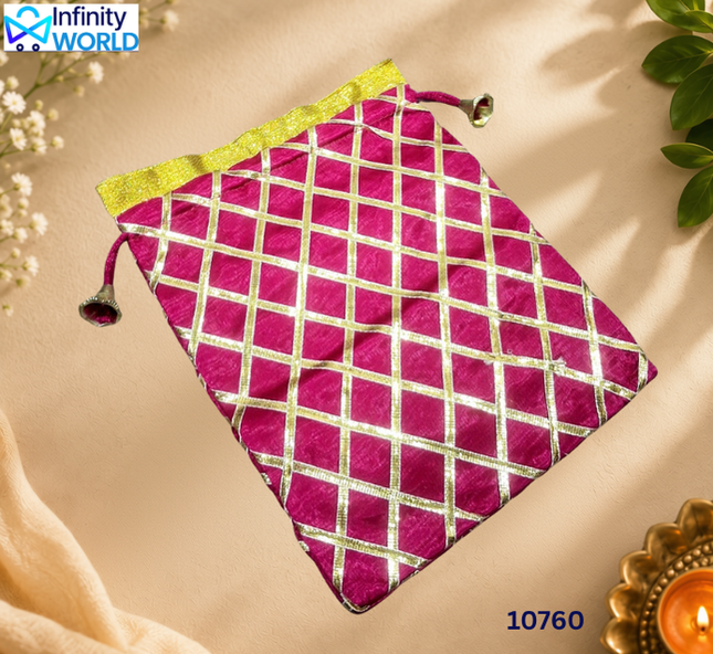 Rani Gota Checks Potli (Set Of 6) - (10760)