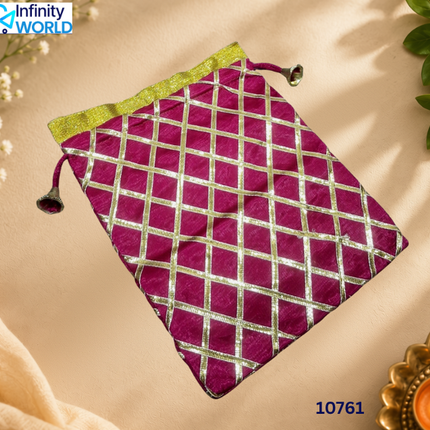 Multicolour Gota Checks Potli (Set Of 5) - (10761)
