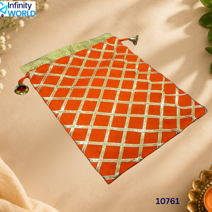 Multicolour Gota Checks Potli (Set Of 5) - (10761)