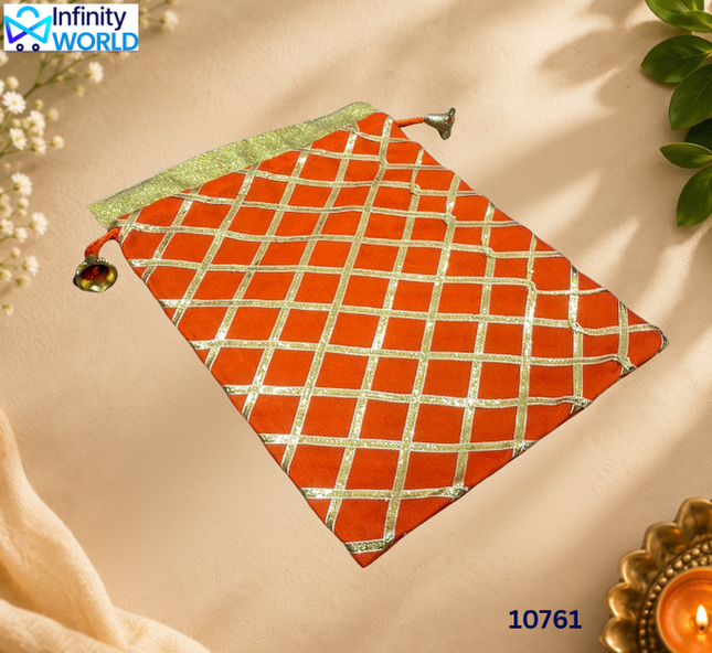 Multicolour Gota Checks Potli (Set Of 5) - (10761)