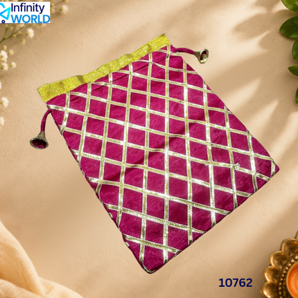 Multicolour Gota Checks Potli (Set Of 4) - (10762)
