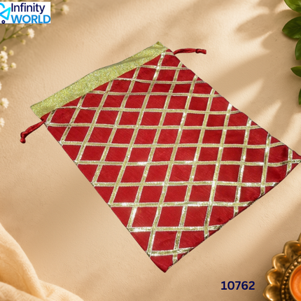 Multicolour Gota Checks Potli (Set Of 4) - (10762)