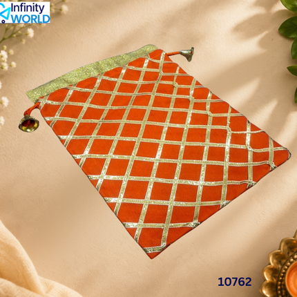 Multicolour Gota Checks Potli (Set Of 4) - (10762)