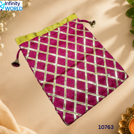 Multicolour Gota Checks Potli (Set Of 5) - (10763)