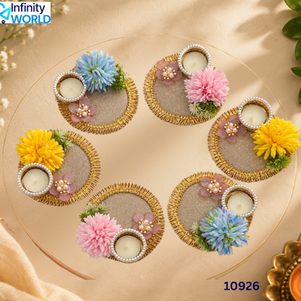Jute Flower Tealight Candle (Set Of 6) - (10926)