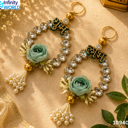 Green Flower Stone Shubh Labh Hanging - (10940)