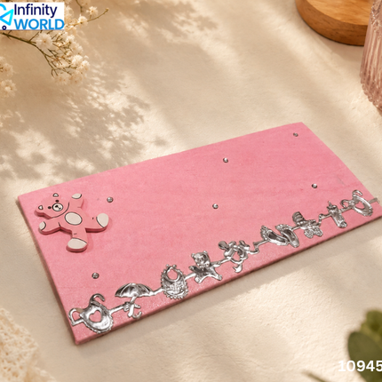 Silver Lace Stone Teddy Pink Envelope - (10945)