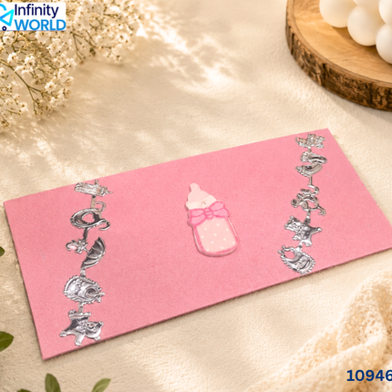 Pink Milk Bottle With Silver Lace Envelope - (10946)