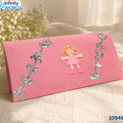Pink Doll With Two Silver Lace Envelope - (10948)