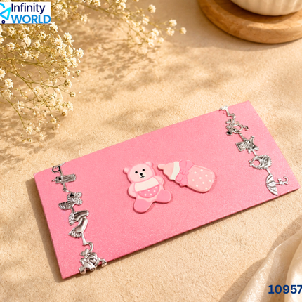 Pink Teddy With Milk Bottle Envelope - (10957)