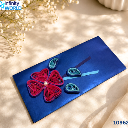 Royal Blue Pink Flower Quilling Envelope - (10962)
