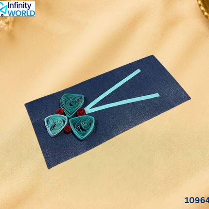 Navy Blue Green Flower Quilling Envelope - (10964)