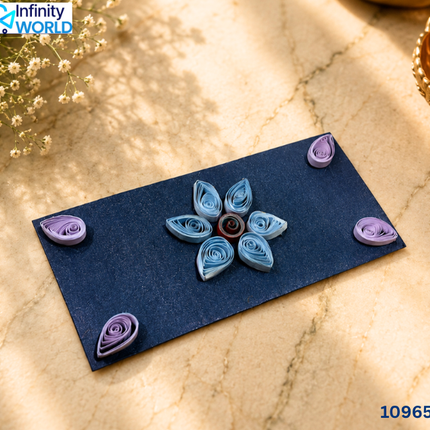 Navy Blue Purple Blue Flower Quilling Envelope - (10965)