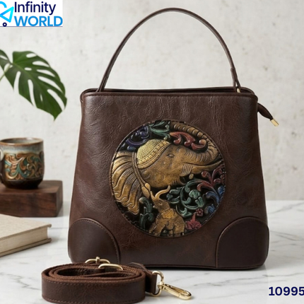 Brown Elephant Leather Hand Bag - (10995)