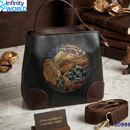 Black Elephant Leather Hand Bag - (10996)